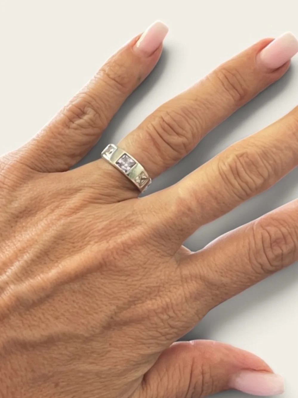 Sterling Silver Cubic Zirconia Princess-Cut Band - White and Purple